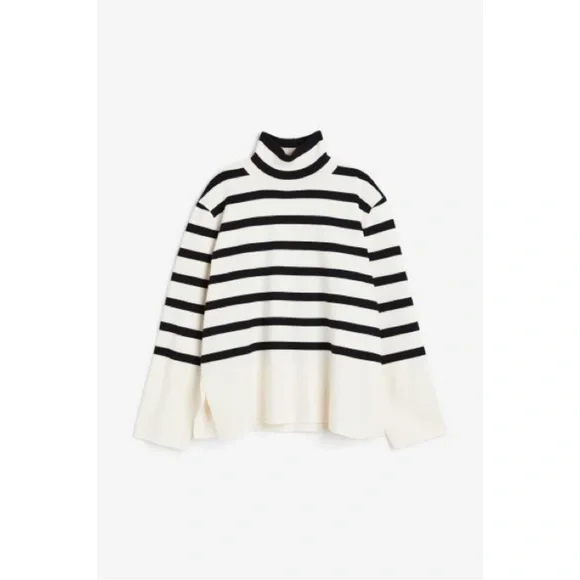 Cream/Striped Mock Turtleneck Sweater - Picture 8 of 9